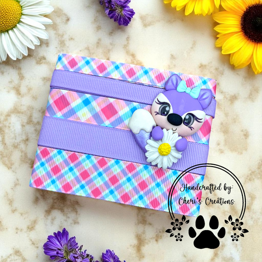 DIY Purple Daisy Fox Clay & Ribbon Kit – Handmade Polymer Clay Fox for Bow Making, Crafting & DIY Accessories