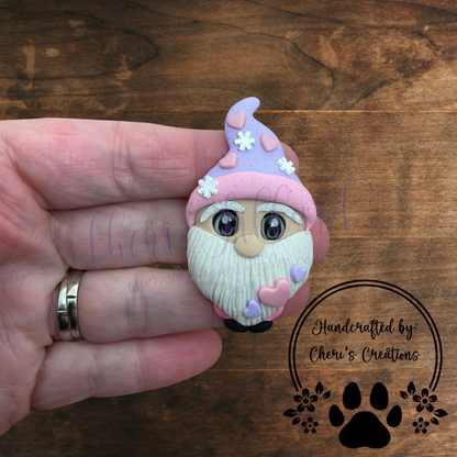 Winter Valentine Gnome Bow Center – Handmade Polymer Clay Embellishment