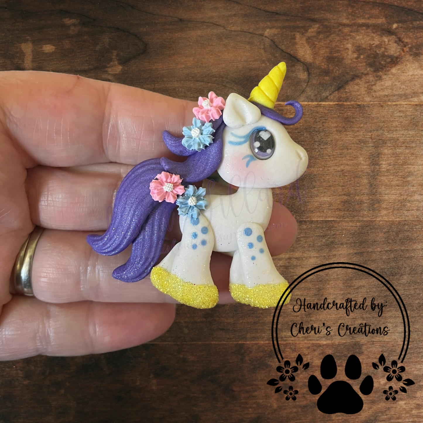 Spring Floral Unicorn Bow Center – Handmade Polymer Clay Embellishment