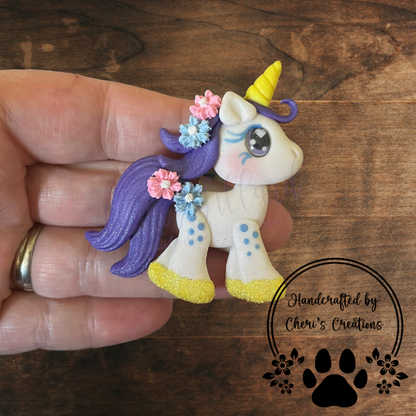 Spring Floral Unicorn Bow Center – Handmade Polymer Clay Embellishment