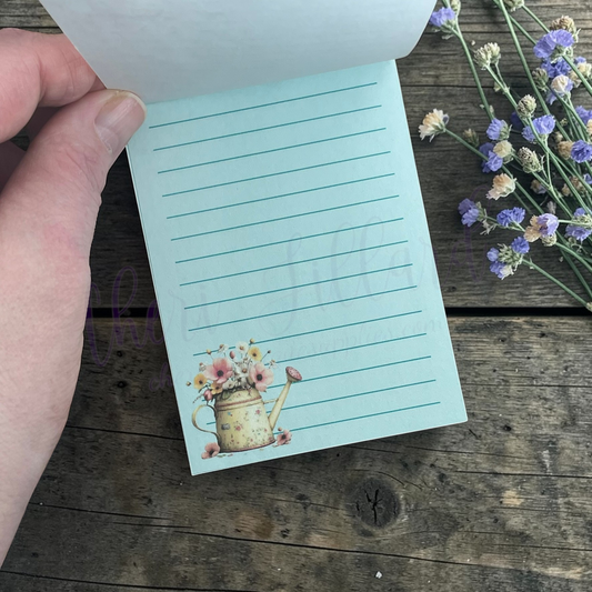 Floral Watering Can Mini Notepad – Spring Memo Pad