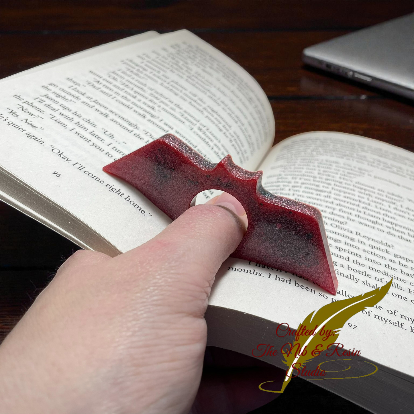 Page Holder - Glitter Red & Black Two-Tone Square Bat Thumb Holder