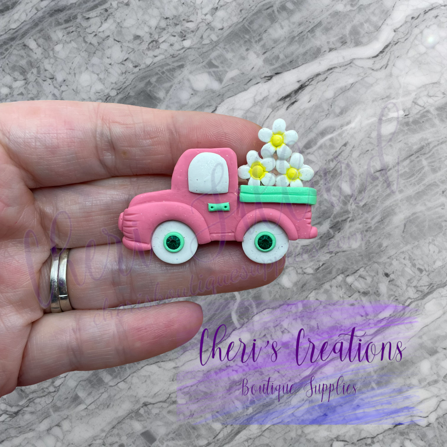 Stacked Daisies Truck Polymer Clay Embellishment