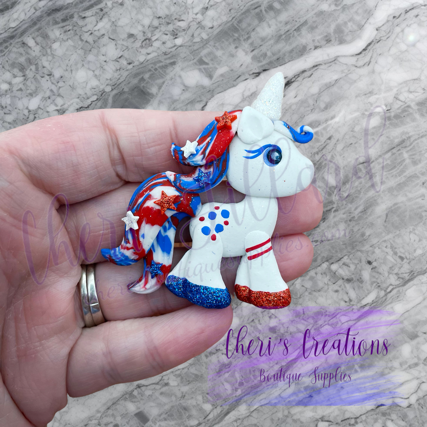 Stars & Stripes Unicorn Polymer Clay Embellishment