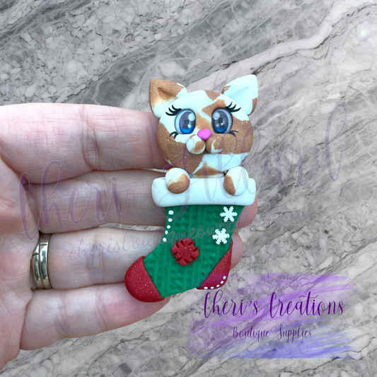 Christmas Stocking Kitty Polymer Clay Embellishment