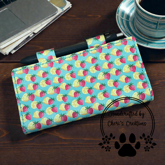Strawberries & Lemons Faux Leather Checkbook Holder