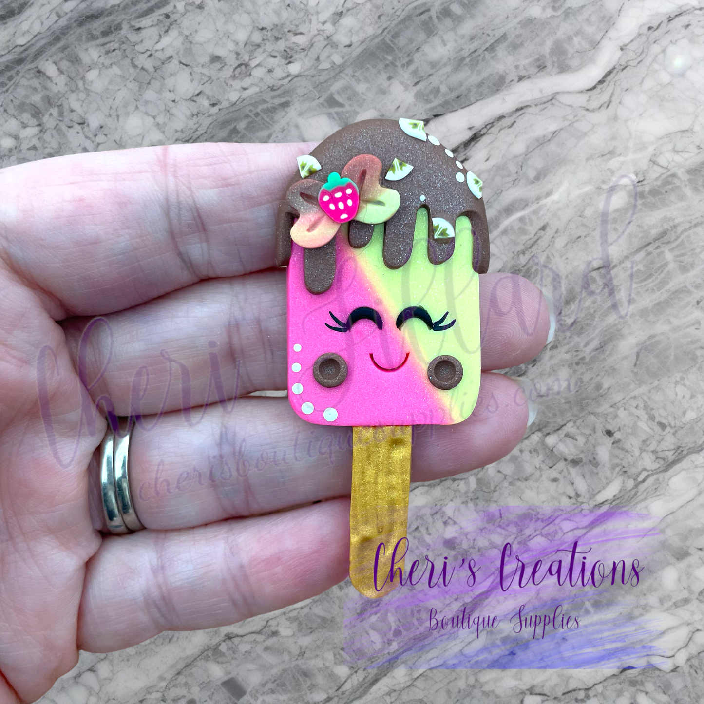 Strawberry Banana Pop Polymer Clay Embellishment