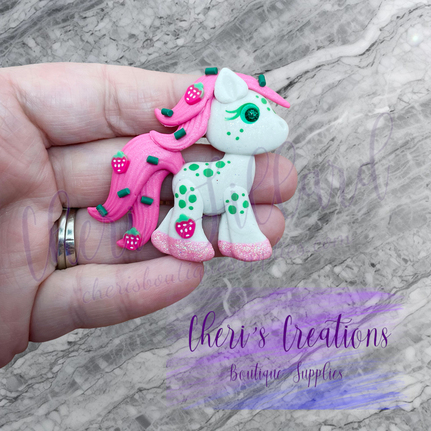 Strawberry Pony Polymer Clay Embellishment