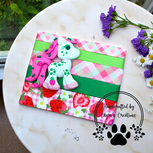 DIY Strawberry Pony Clay & Ribbon Kit – Handmade Polymer Clay Pony for Bow Making, Crafting & DIY Accessories