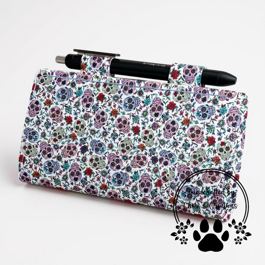 Colorful Sugar Skull Checkbook Cover – Handmade Faux Leather Accessory