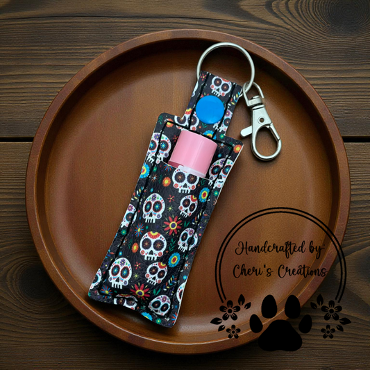 Chapstick Keychain - Sugar Skulls Lip Balm Holder