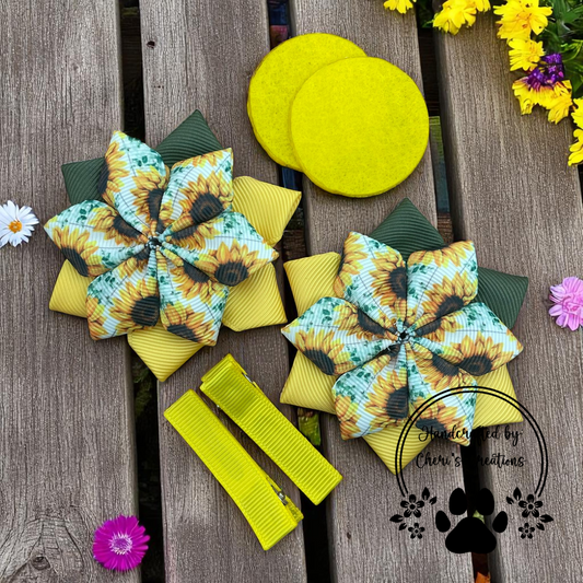 Sun-Kissed Summer Sunflower DIY Flower Bow Kit with Vibrant Ribbon & Easy Clip Attachment
