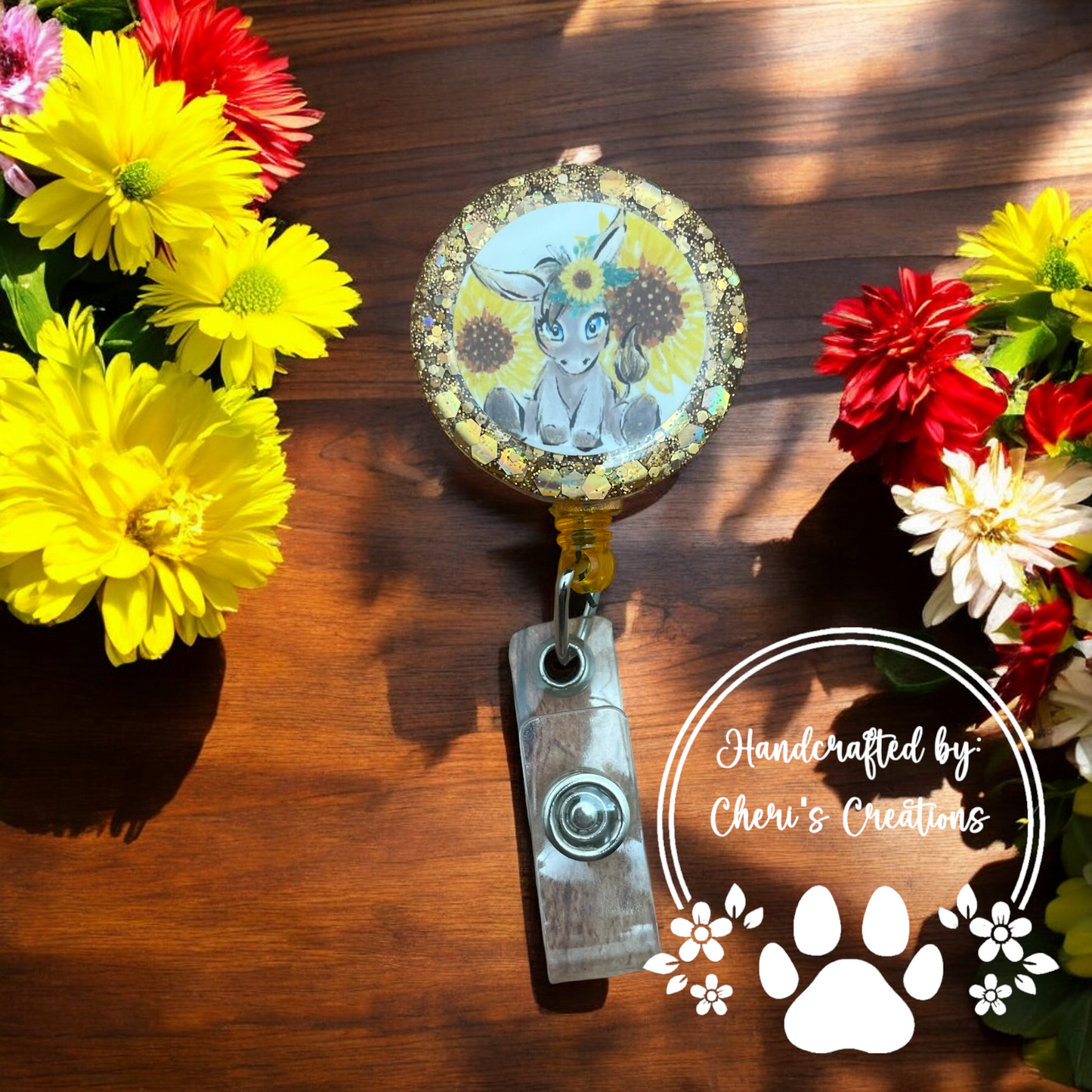 Sunflower Donkey Badge Reel