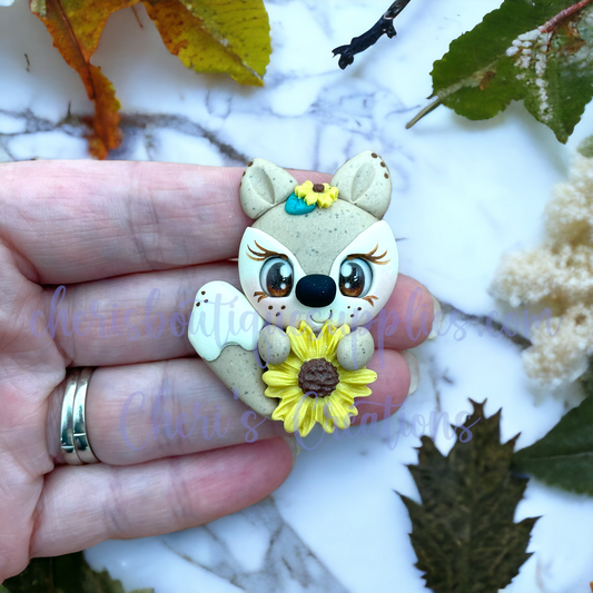 Sunflower Fox Polymer Clay Embellishment