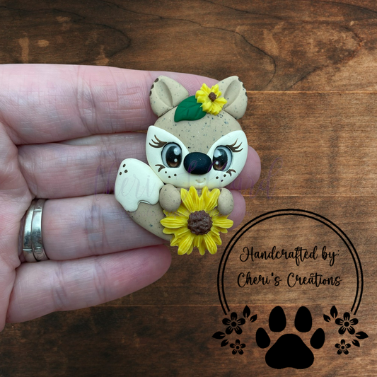 Sunflower Fox Bow Center – Handmade Polymer Clay Embellishment