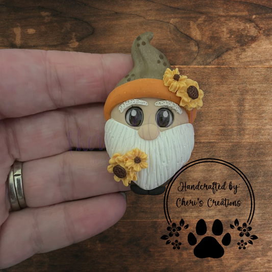 Sunflower Gnome Bow Center – Handmade Polymer Clay Embellishment