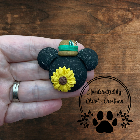 Sunflower Mouse Bow Center – Handmade Polymer Clay Embellishment