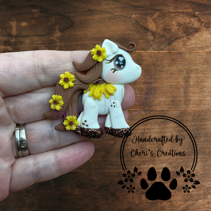 Sunflower Pony Bow Center – Handmade Polymer Clay Embellishment