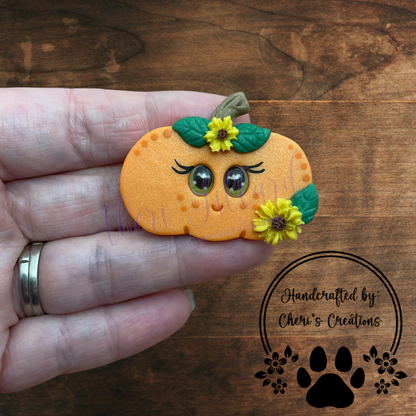 Sunflower Pumpkin Bow Center – Handmade Polymer Clay Embellishment