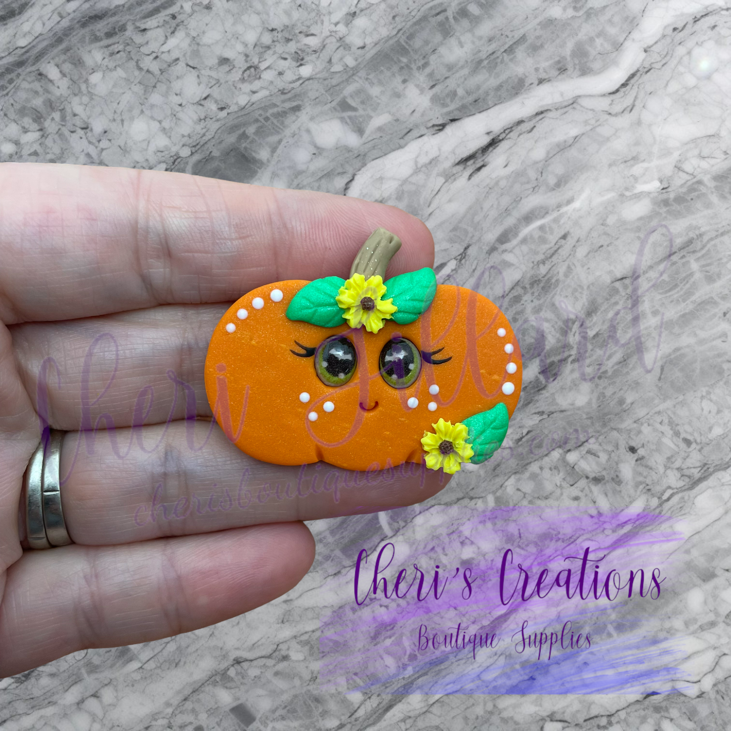 Fall Sunflower Pumpkin Polymer Clay Embellishment