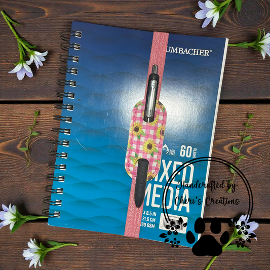 Pen Holder - Pink Gingham Sunflowers Elastic Pen Bookmark