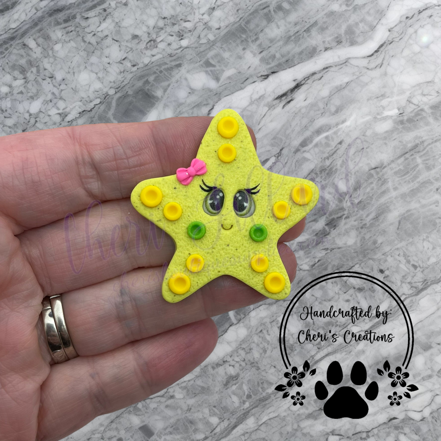 Sunny Starfish Bow Center – Handmade Polymer Clay Embellishment