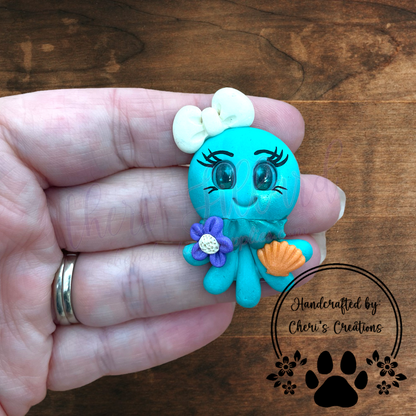 Tropical Jellyfish Bow Center – Handmade Polymer Clay Embellishment