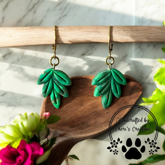 Elegant Leaves Polymer Clay Dangle Earrings