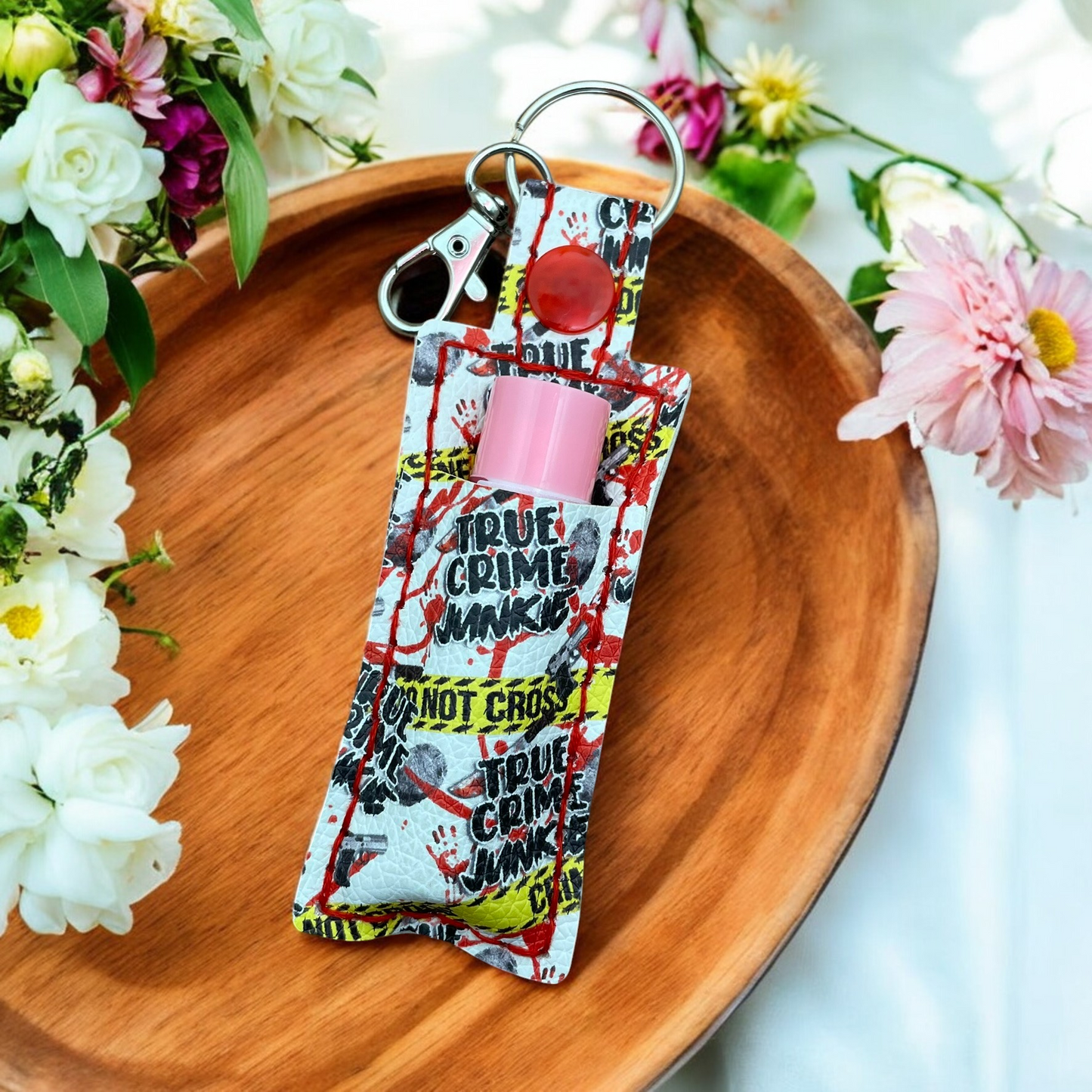 True Crime Junkie Chapstick Keychain