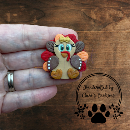 Fall Turkey Bow Center – Handmade Polymer Clay Embellishment
