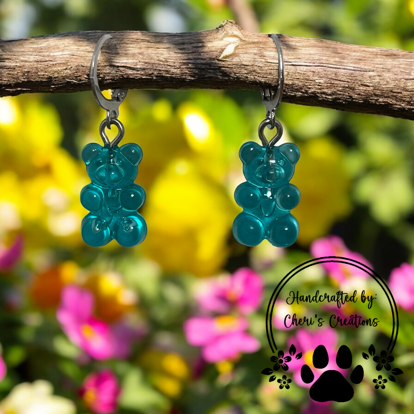 Blue Raspberry Gummy Bears Acrylic Dangle Earrings