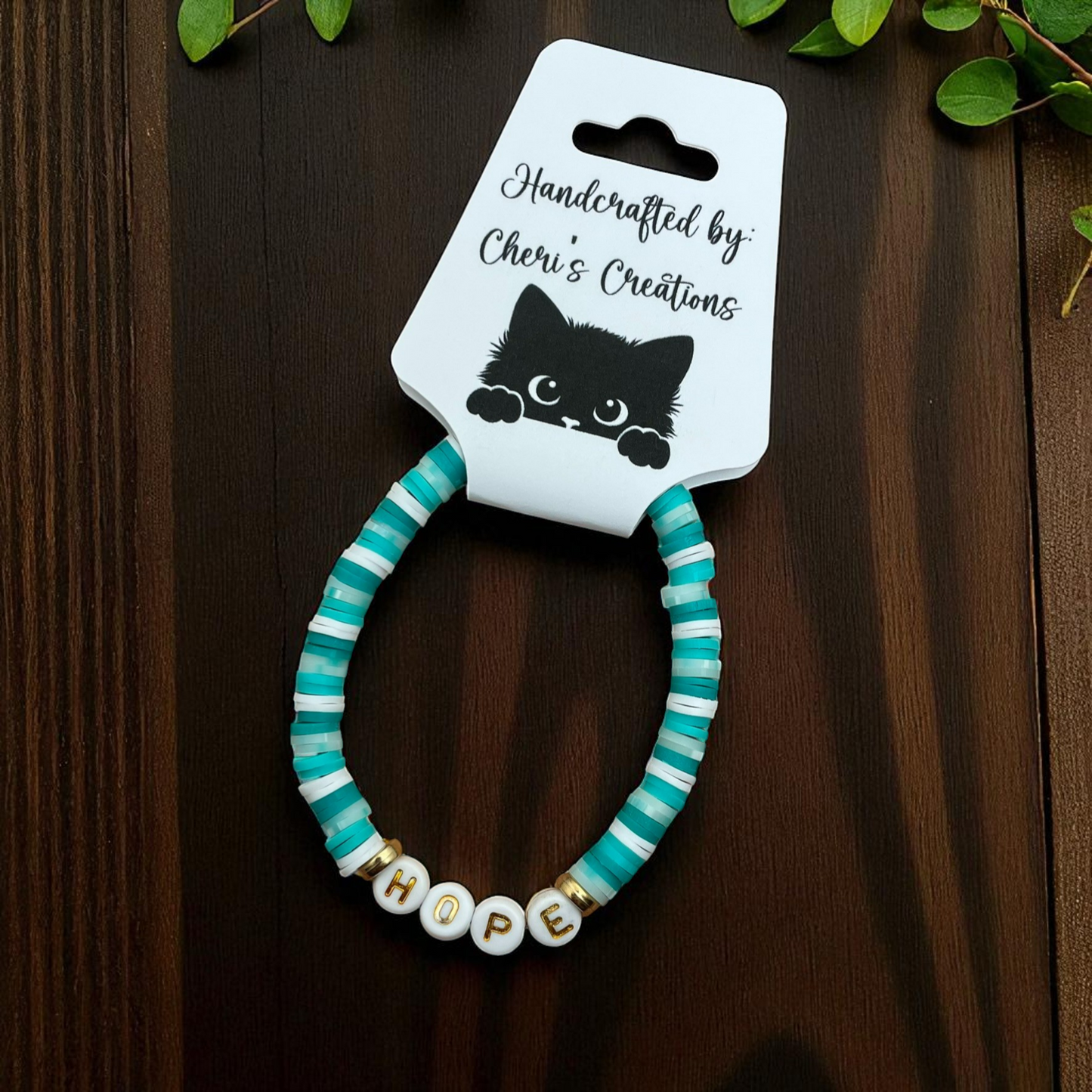 Turquoise Heishi Bead Bracelet – Handmade Stretch Bracelet with FAITH, HOPE, or LOVE