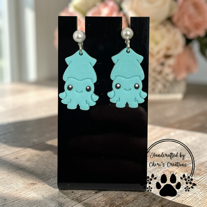 Light Turquoise Squid Dangles - Handmade Polymer Clay Earrings