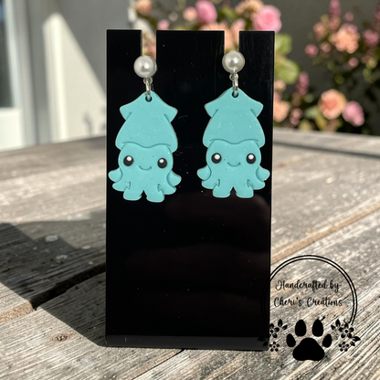Mini Squid Earrings - Handmade Polymer Clay Dangle Earrings