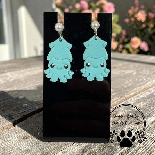 Mini Squid Earrings - Handmade Polymer Clay Dangle Earrings