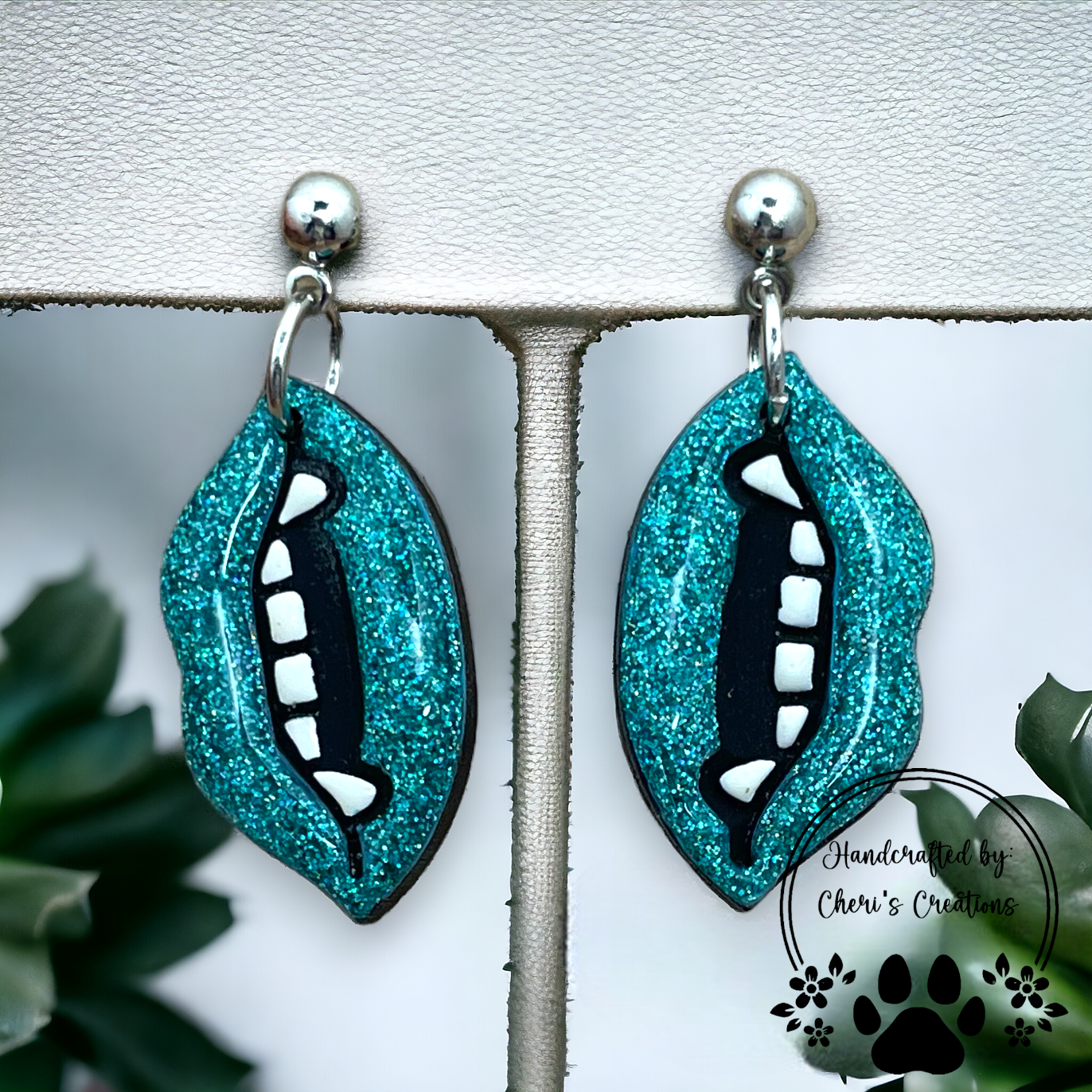 Turquoise Vampire Kiss Polymer Clay Dangle Earrings