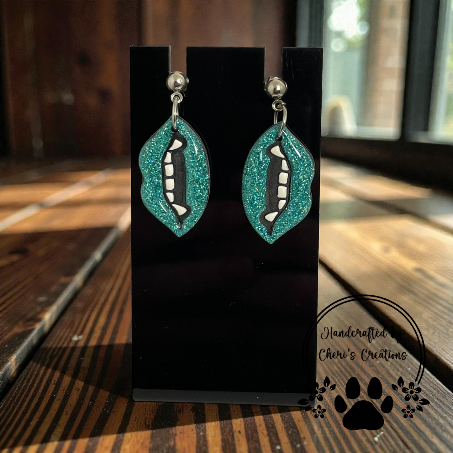 Turquoise Vampire Lips Dangle Earrings – Handmade Polymer Clay Earrings