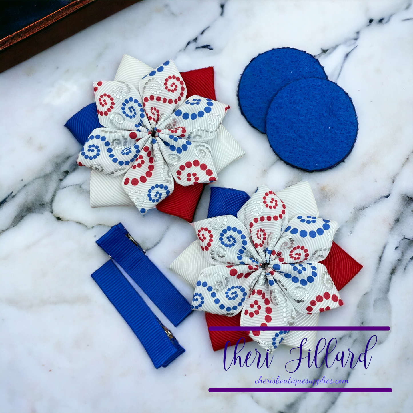 Patriotic Dotted Swirls Flower Bow Kit