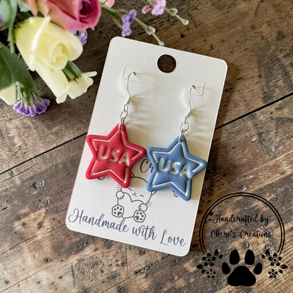 USA Star Dangles - Handmade Polymer Clay Earrings
