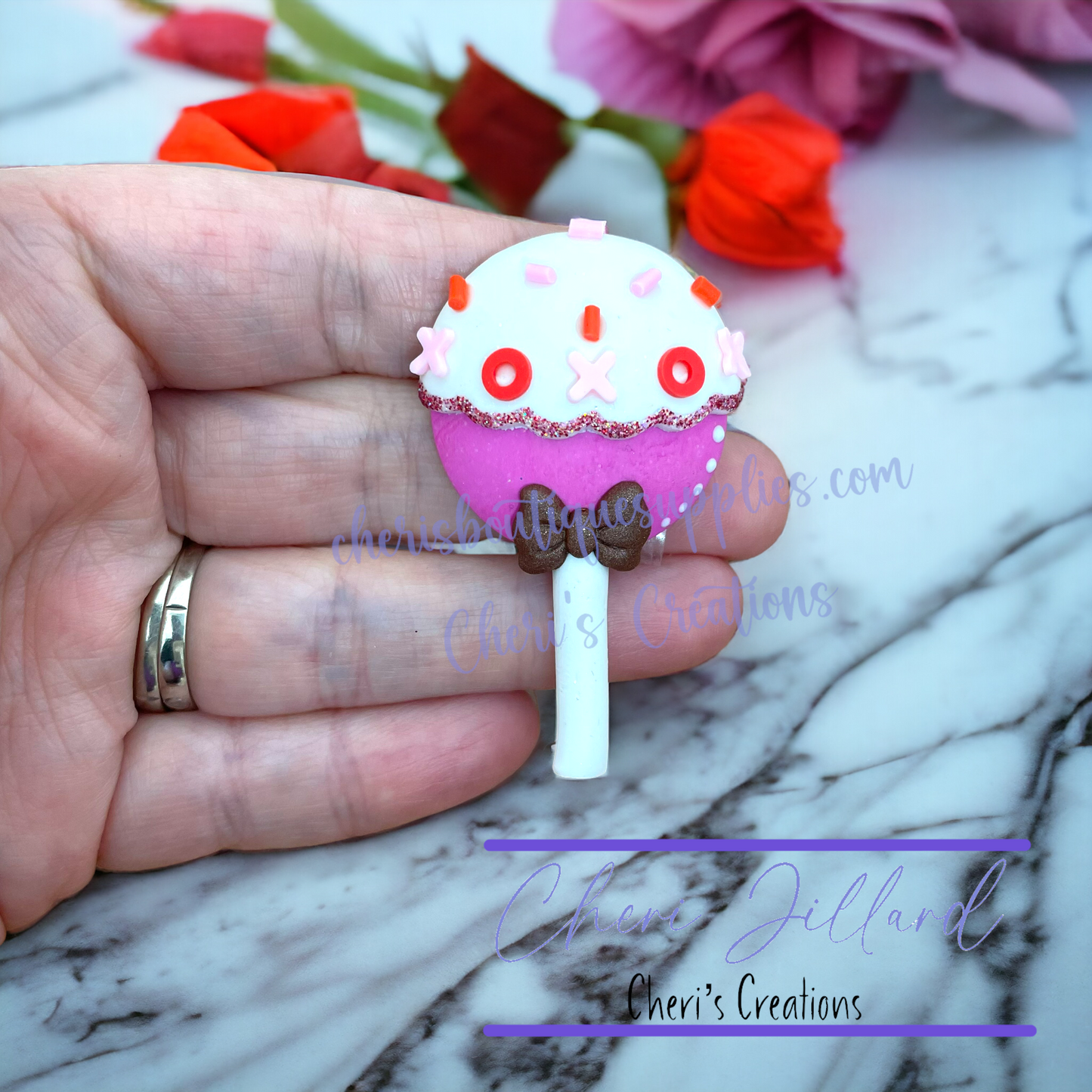 Valentine Cake Pop Polymer Clay Embellishment