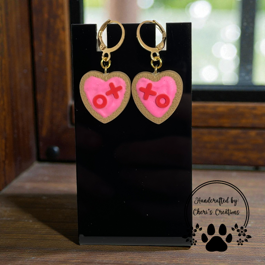 Valentine Heart Cookie Dangle Earrings – Handmade Polymer Clay Earrings