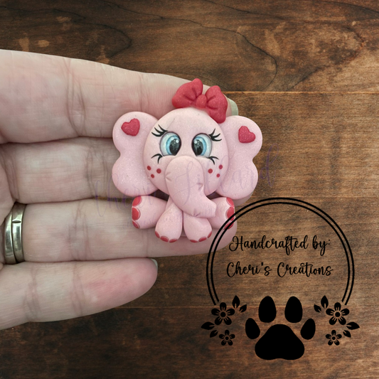 Valentine Elephant Bow Center – Handmade Polymer Clay Embellishment