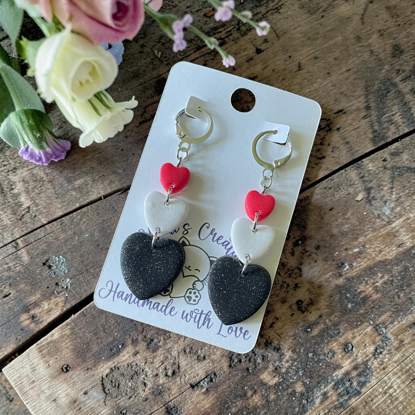 Valentine Heart Dangles - Handmade Polymer Clay Earrings
