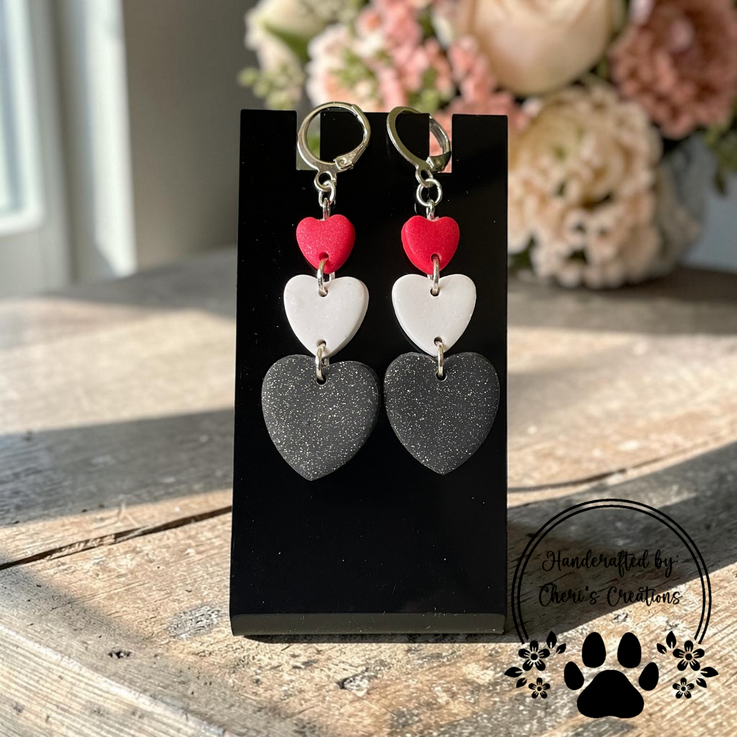 Valentine Heart Dangles - Handmade Polymer Clay Earrings