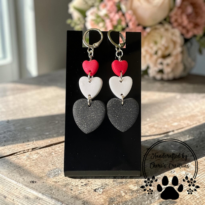 Valentine Heart Dangles - Handmade Polymer Clay Earrings
