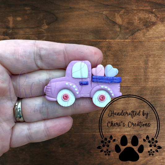 Valentine Truck Bow Center – Handmade Polymer Clay Embellishment