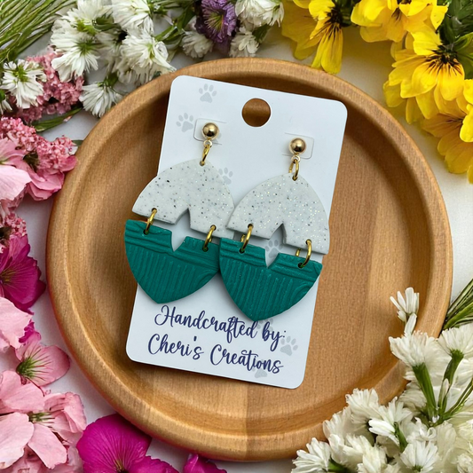 Handmade Vera Dangle Earrings | Jade Green and White Granite Polymer Clay Earrings | Modern Clay Jewelry