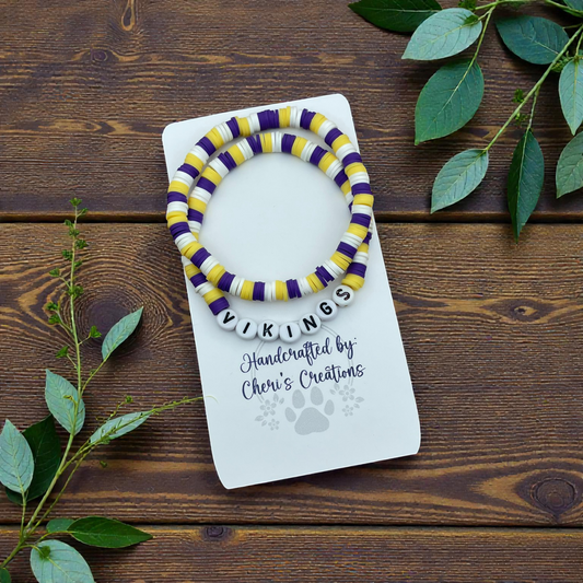 Minnesota Vikings Inspired Heishi Bead Bracelet Set – Handmade Stretch Bracelets