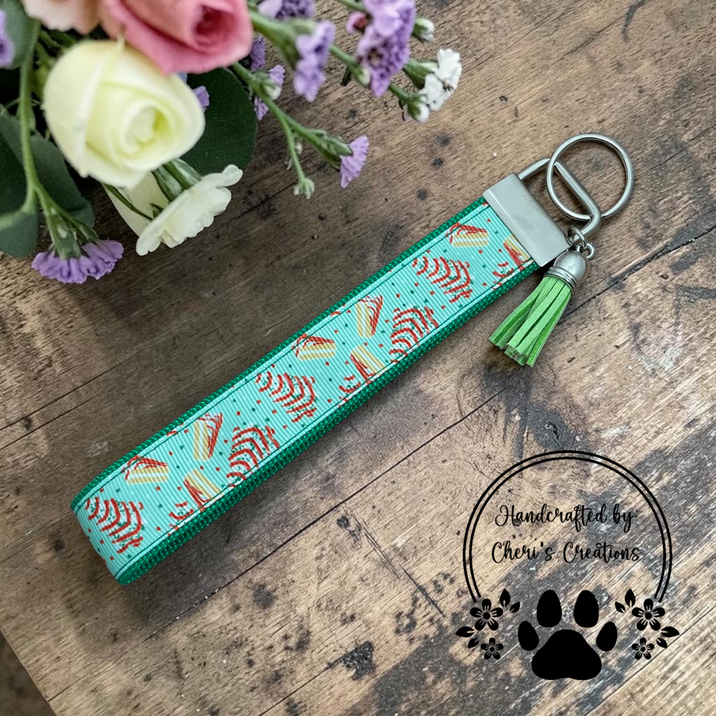 Christmas Tree Cakes Wristlet Keychain