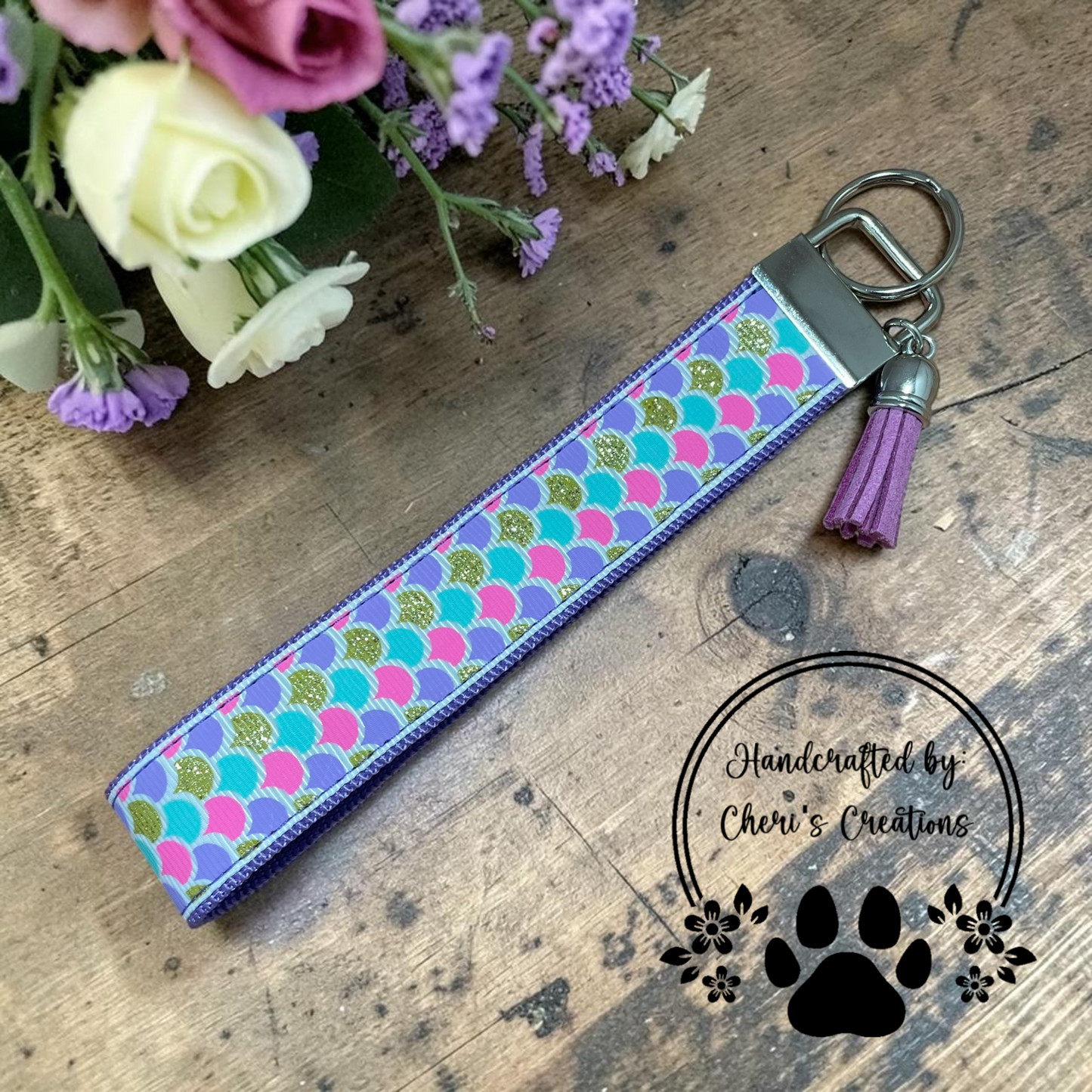 Pastel Mermaid Scales Wristlet Keychain